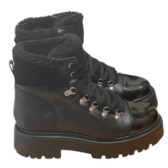 Steve Madden Women's Black Leather Chunky Moto Combat Snow Boot sz 10 - Picture 4 of 9